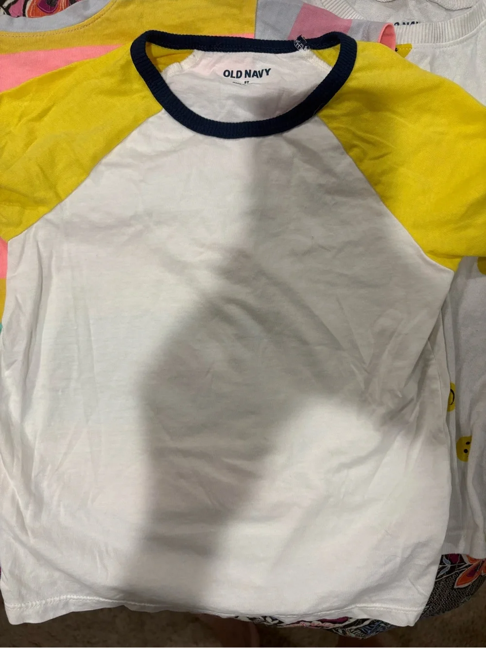 Old Navy Kids' Tee Bundle- White Tee with Yellow- Smiley Tee- Striped Tee
